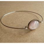 Rhinestone Pink Oval Bangle Bracelet, Simple..