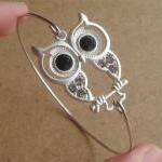 Rhinestone Owl Bangle Bracelet, Simple Everyday..