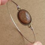 Rhinestone Brown Oval Bangle Bracelet, Simple..