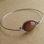 Rhinestone Brown Oval Bangle Bracelet, Simple..