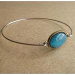 Rhinestone Blue Oval Bangle Bracelet, Simple..