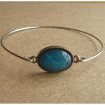 Rhinestone Blue Oval Bangle Bracelet, Simple..