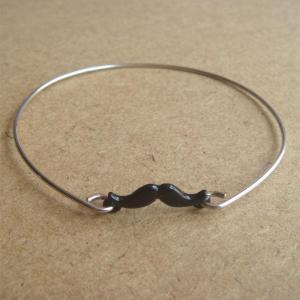Black Mustache Bangle Bracelet, Simple Everyday..