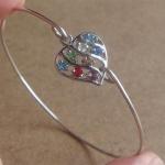 Rhinestone Heart Bangle Bracelet, Simple Everyday..