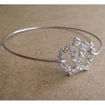 Rhinestone Crown Bangle Bracelet, Simple Everyday..