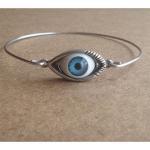 Silver Evil Eye Bangle Bracelet, Simple Everyday..
