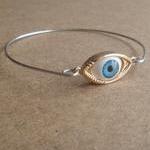 Golden Evil Eye Bangle Bracelet, Simple Everyday..