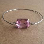 Pink Rhinestone Cube Bangle Bracelet, Simple..