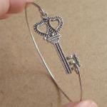 Heart Key Bangle Bracelet, Simple E..