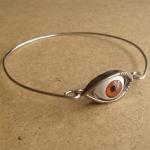 Silver Brown Evil Eye Bangle Bracelet, Simple..