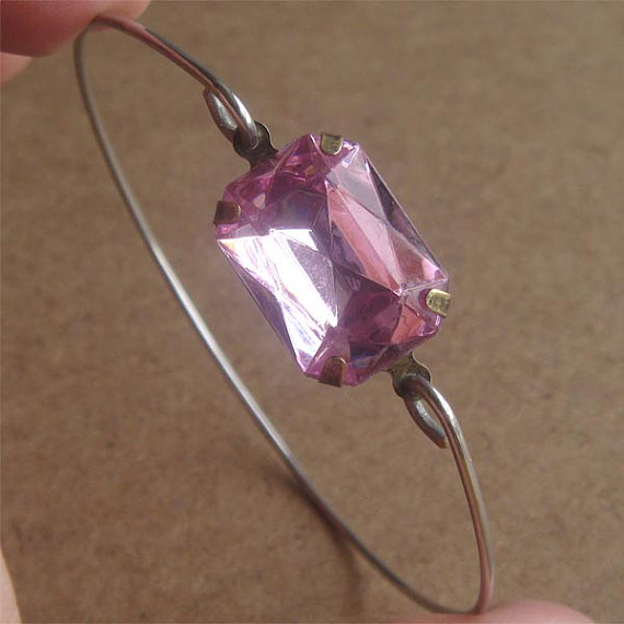 Pink Rhinestone Cube Bangle Bracelet, Simple Everyday Jewelry, Elegant Gift, Bridesmaid Gift, Bridal Wedding Jewelry