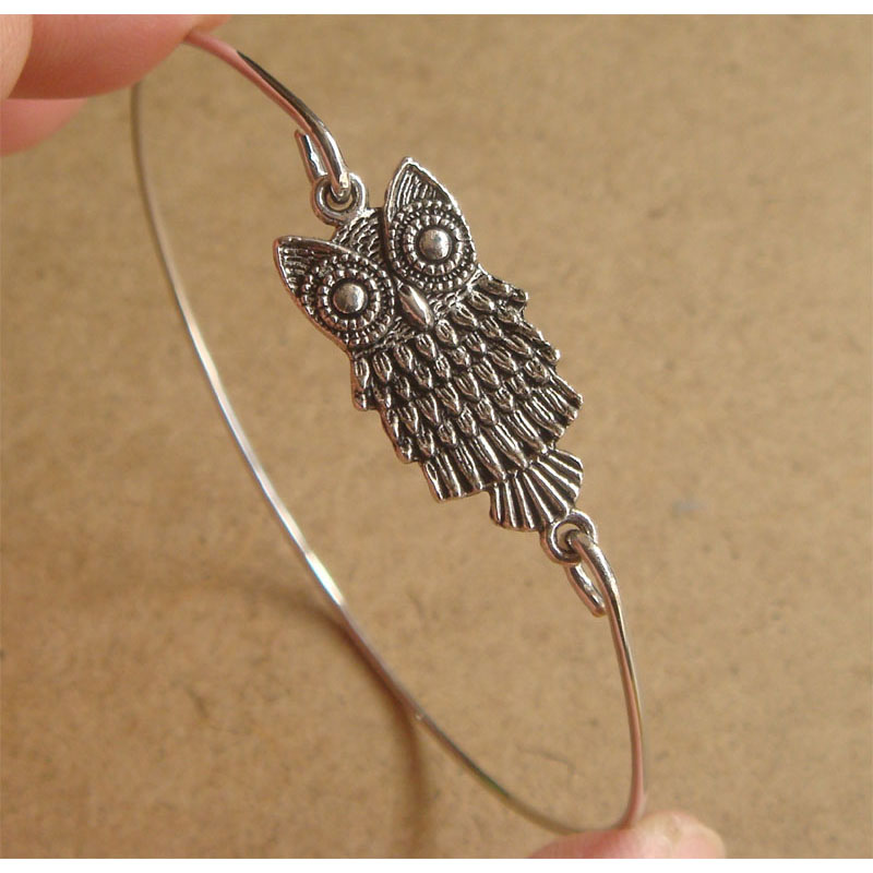 Owl Bangle Bracelet, Simple Everyday Jewelry, Elegant Gift, Bridesmaid Gift, Bridal Wedding Jewelry